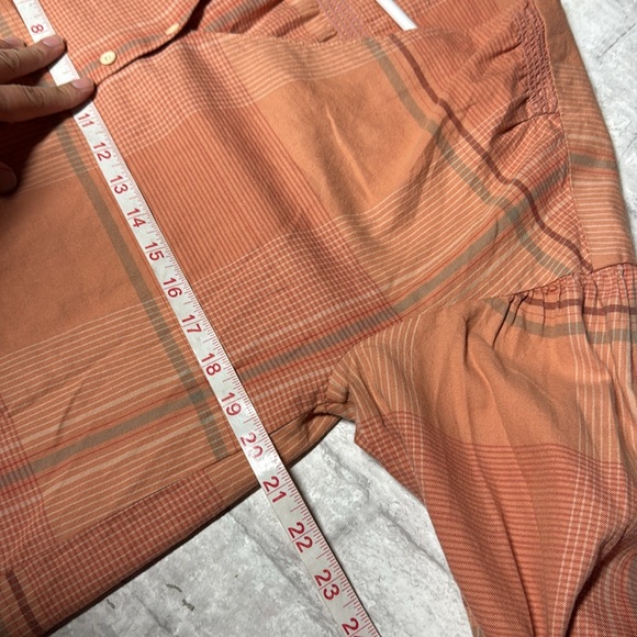 Madewell morning view peach Orange Puff Sleeve plaid Blouse small boxy loose fit - Picture 7 of 9
